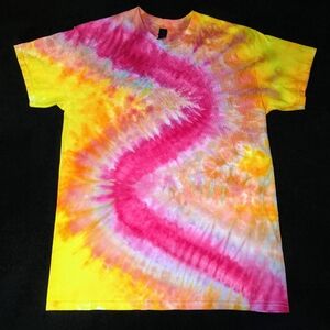 Pink, Orange And Yellow Ice Dye Tie Dye T Shirt ~ Sz M